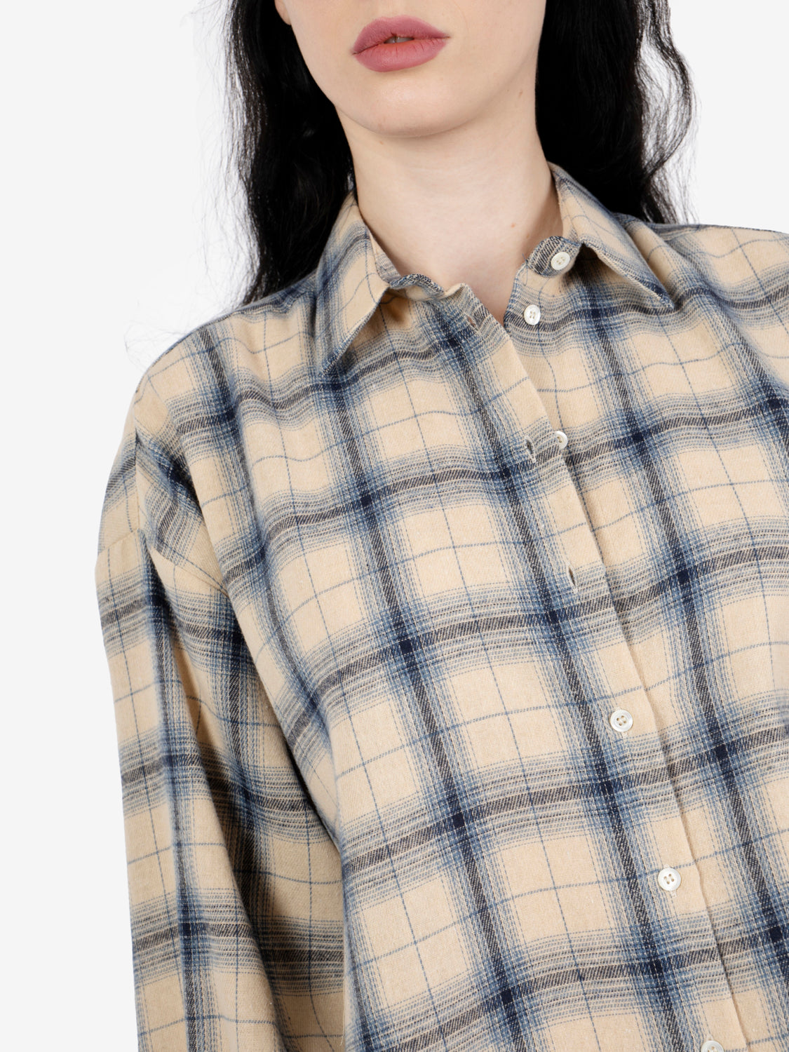 Camicia in flanella check beige / blu
