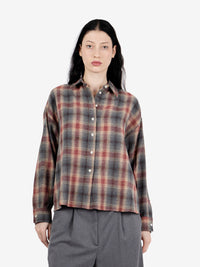 Camicia in flanella check bordeaux / grigio