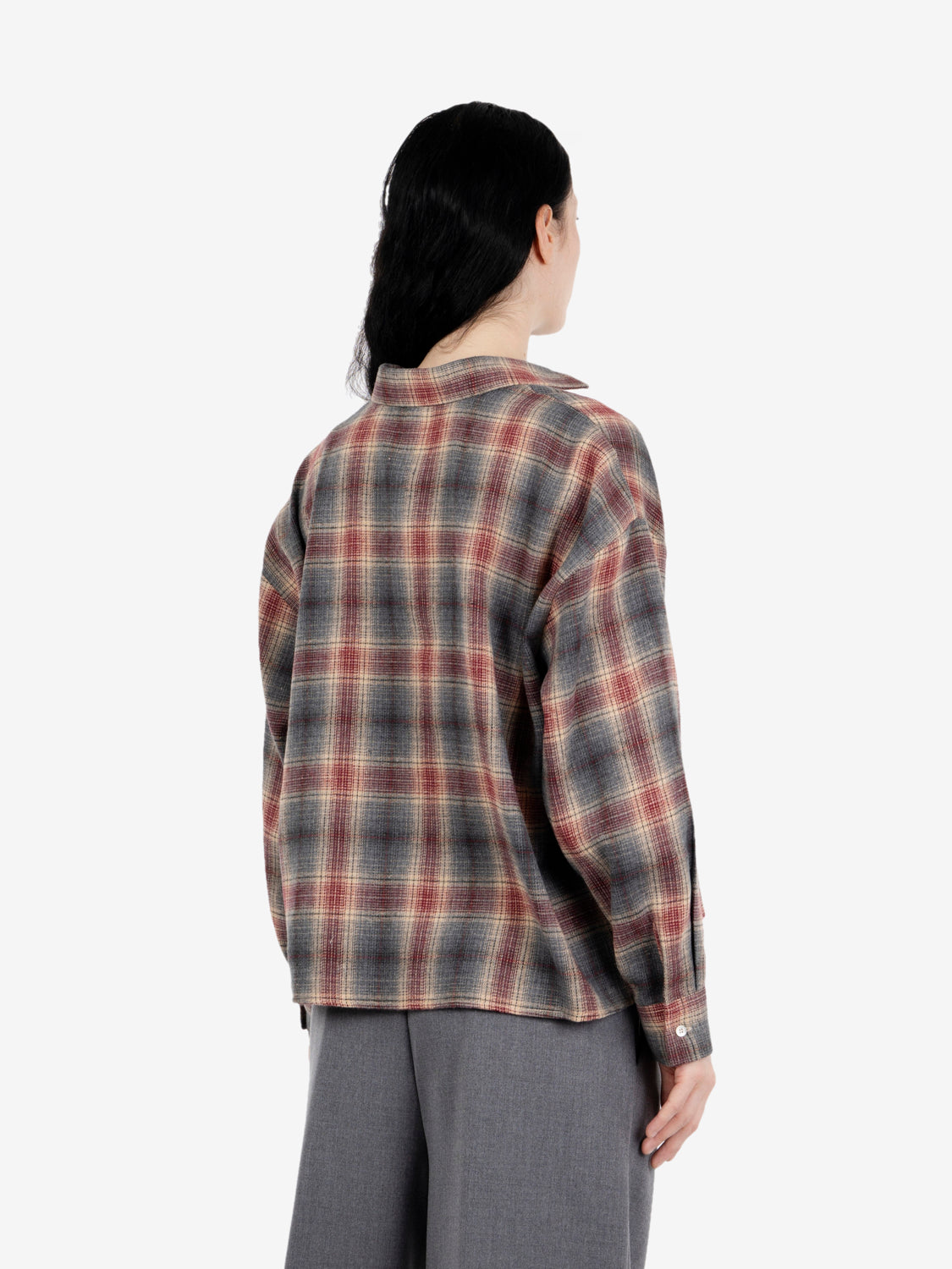 Camicia in flanella check bordeaux / grigio