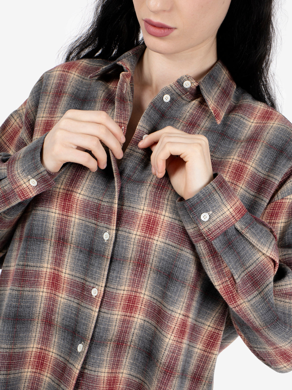 Camicia in flanella check bordeaux / grigio