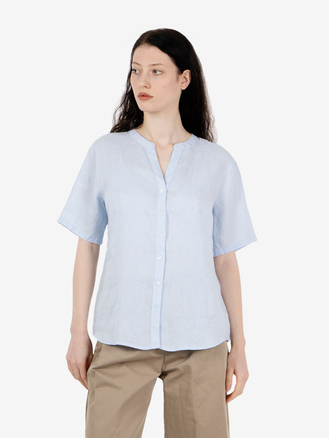Camicia in lino a manica corta azzurra