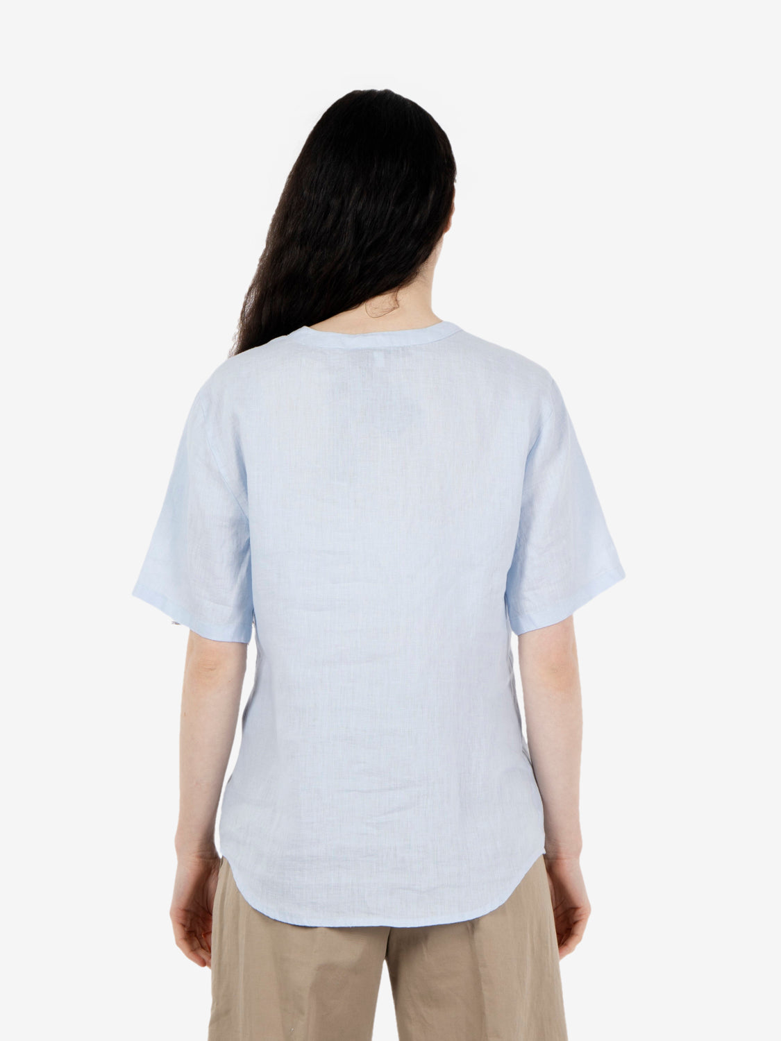 Camicia in lino a manica corta azzurra