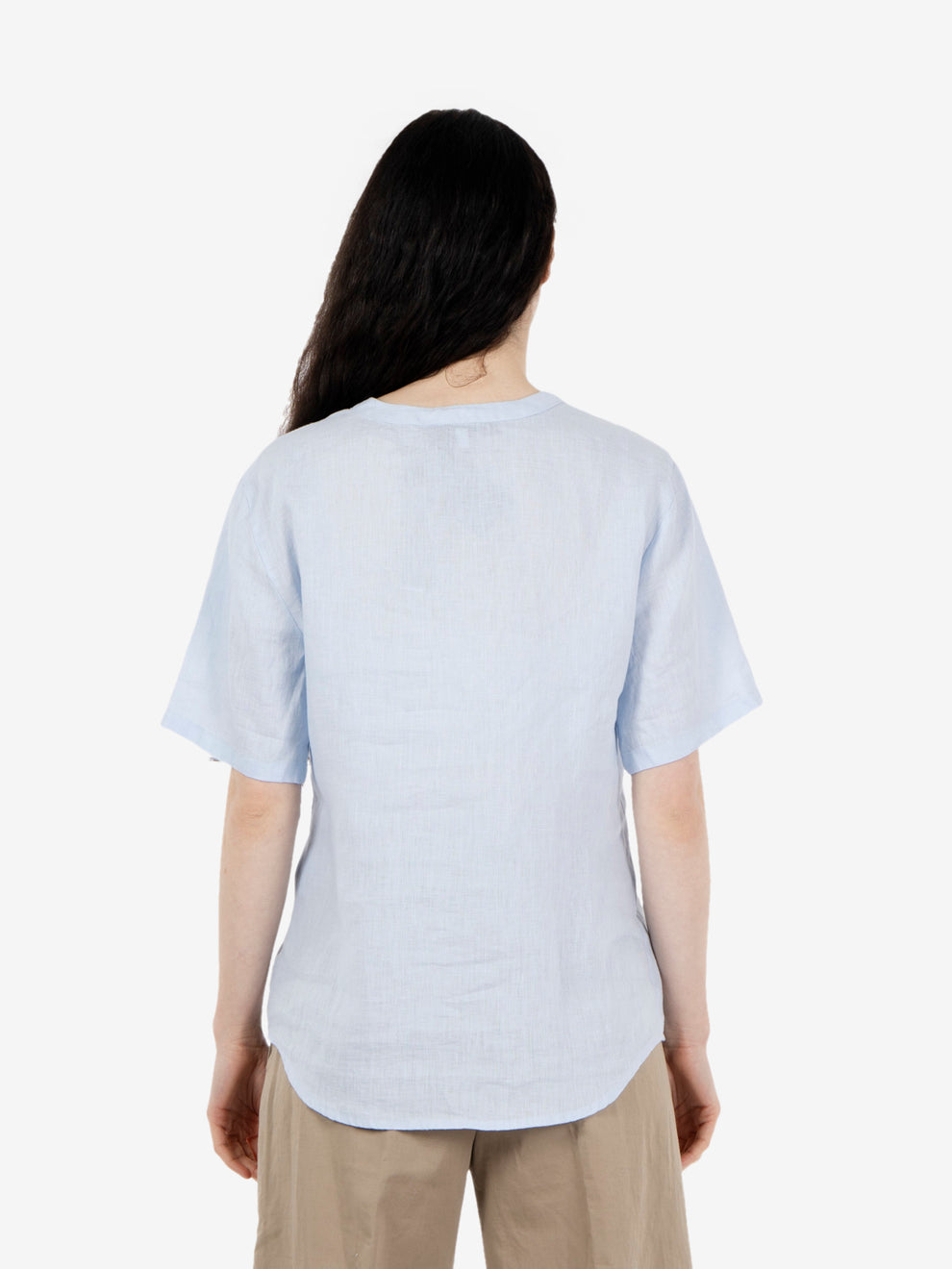 Camicia in lino a manica corta azzurra