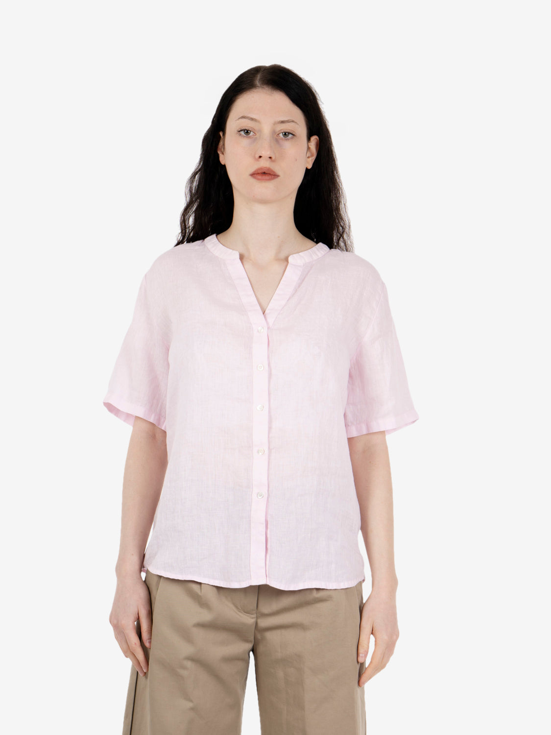 Camicia in lino a manica corta rosa