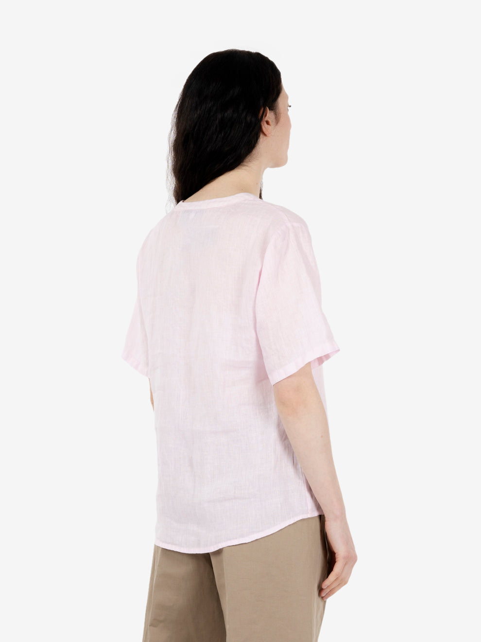 Camicia in lino a manica corta rosa