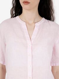 Camicia in lino a manica corta rosa