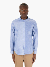 Camicia in lino a righe indaco / white