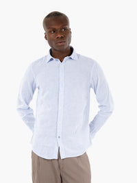 Camicia in lino a righe light blue / white