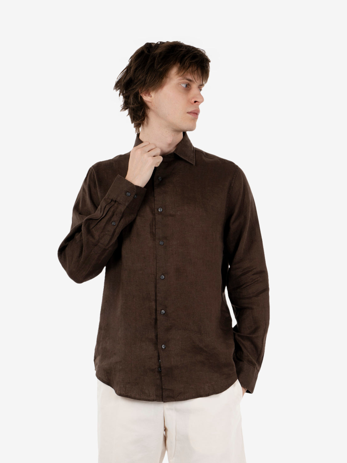 Camicia in lino chocolate