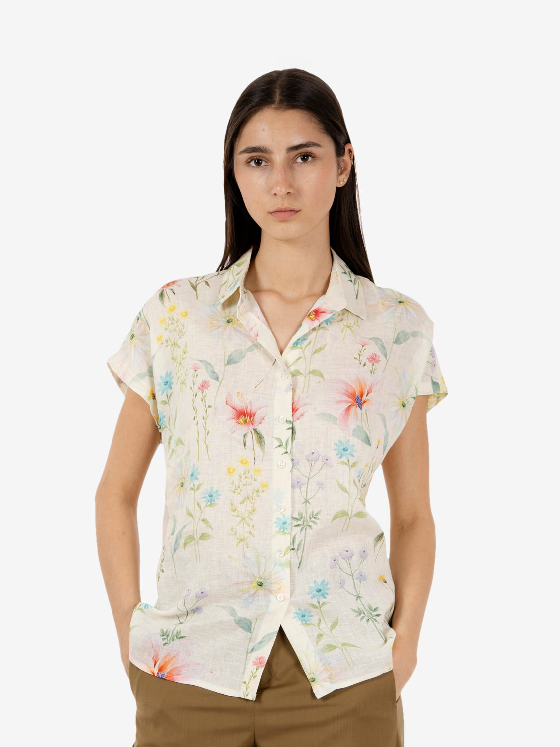 Linen shirt with floral pattern
