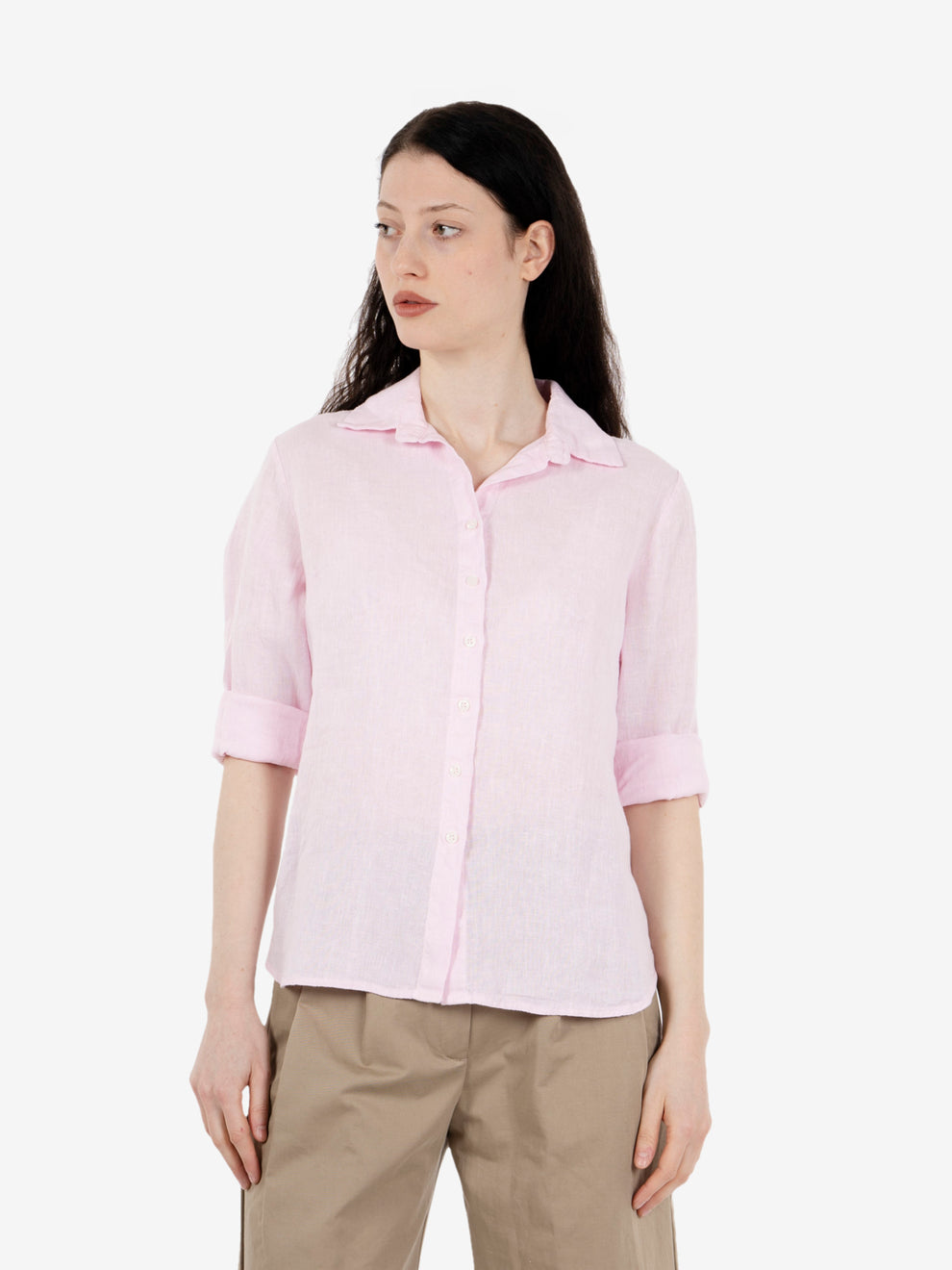 Camicia in lino slim rosa