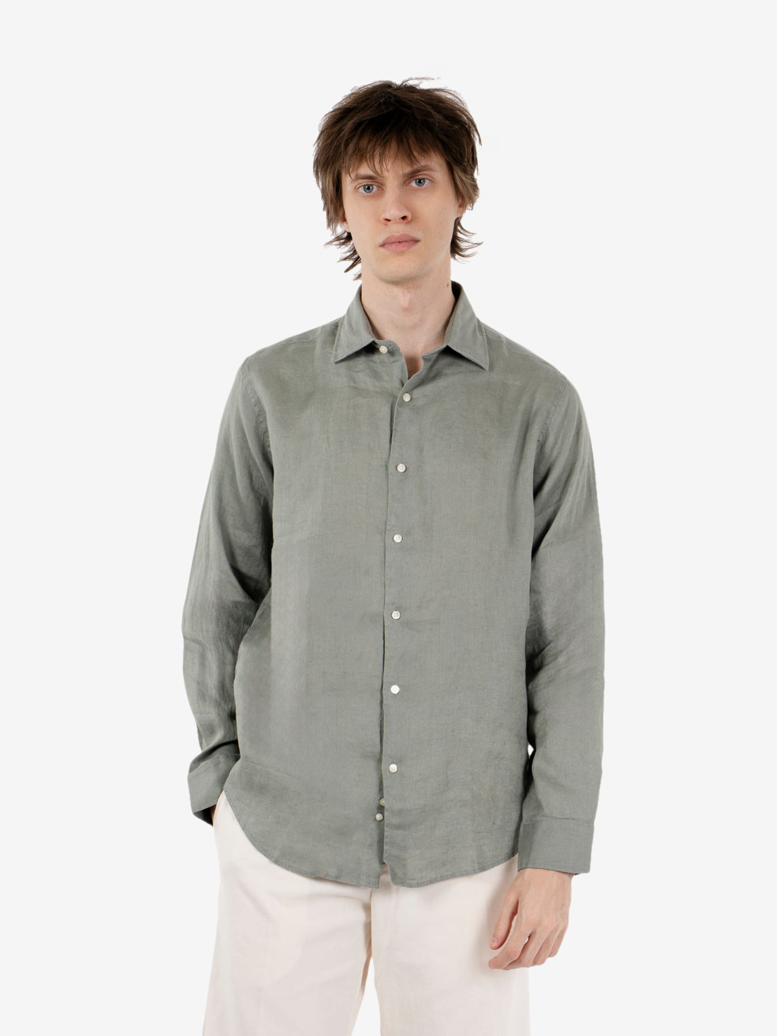 Camicia in lino verde cipresso