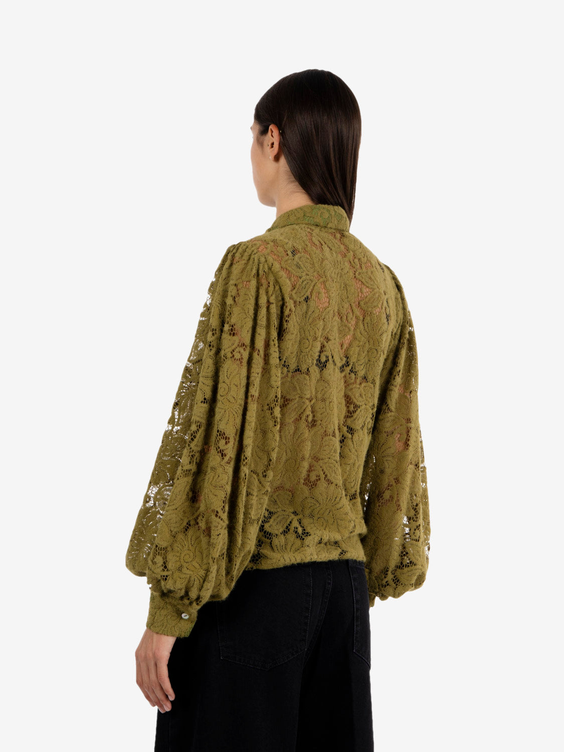 Olive balloon lace shirt
