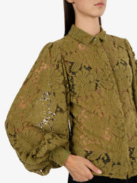 Olive balloon lace shirt