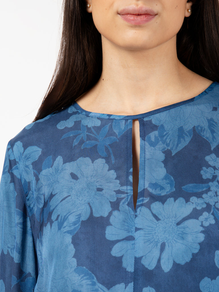 STIMM - Camicia in viscosa fantasia fiori blu