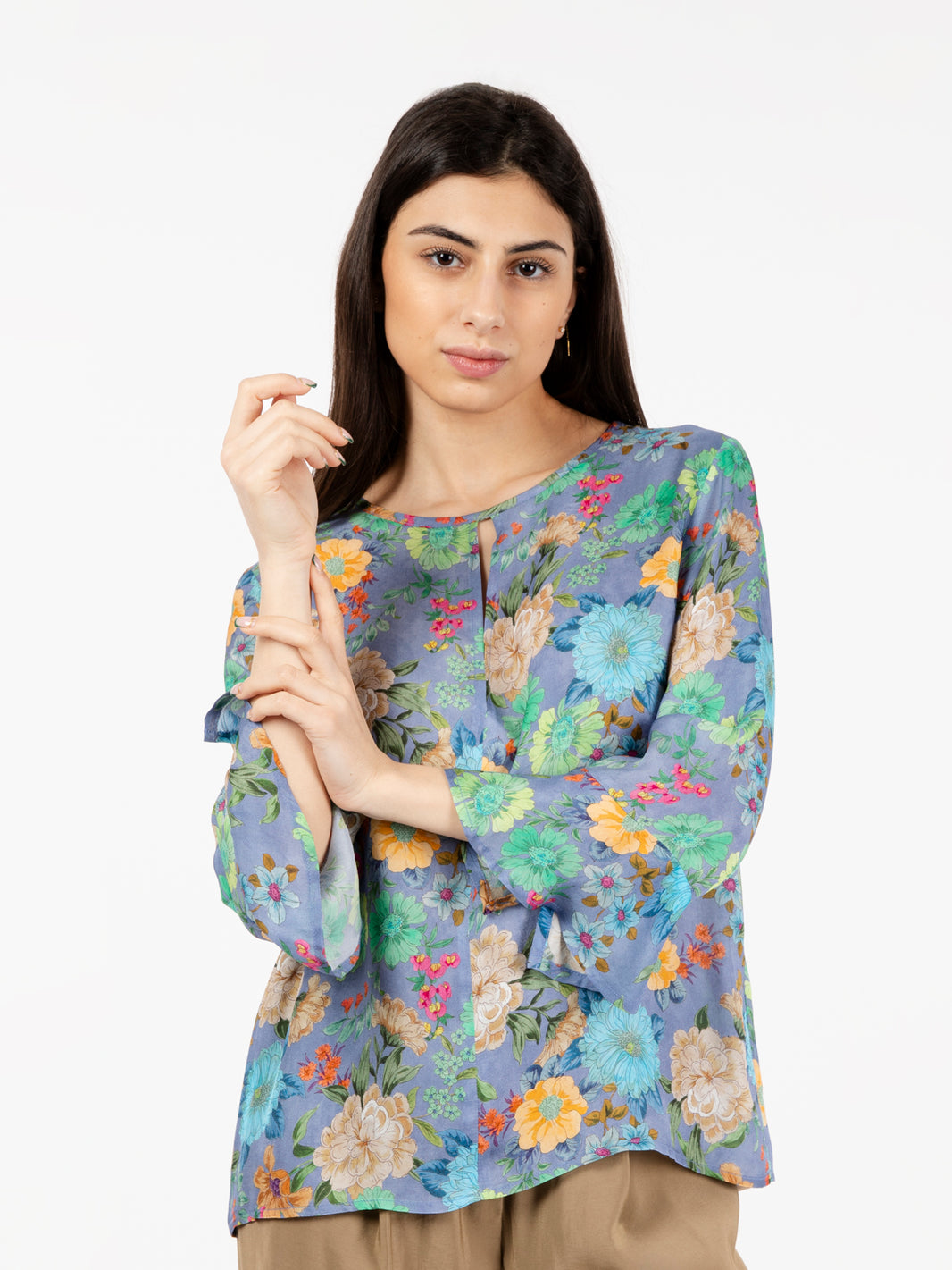 Camicia in viscosa fantasia fiori multicolor