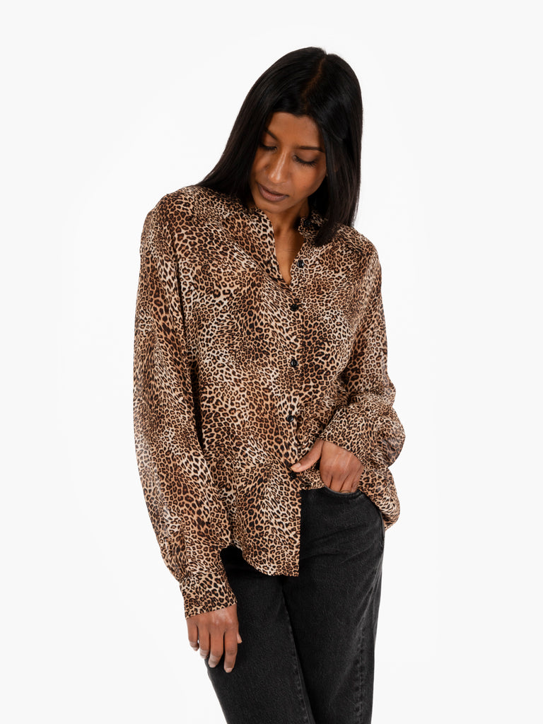 STIMM - Camicia leggera fantasia animalier marrone