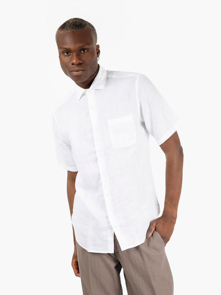 Camicia lino a maniche corte bianco