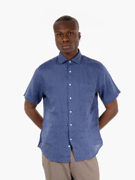 Camicia lino a maniche corte ultramarine