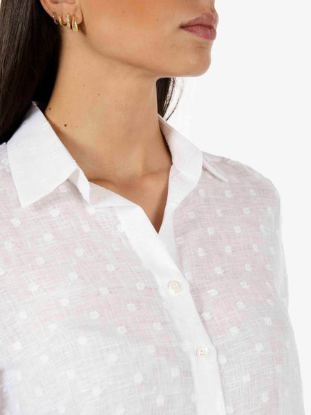Camicia manica corta operata bianca