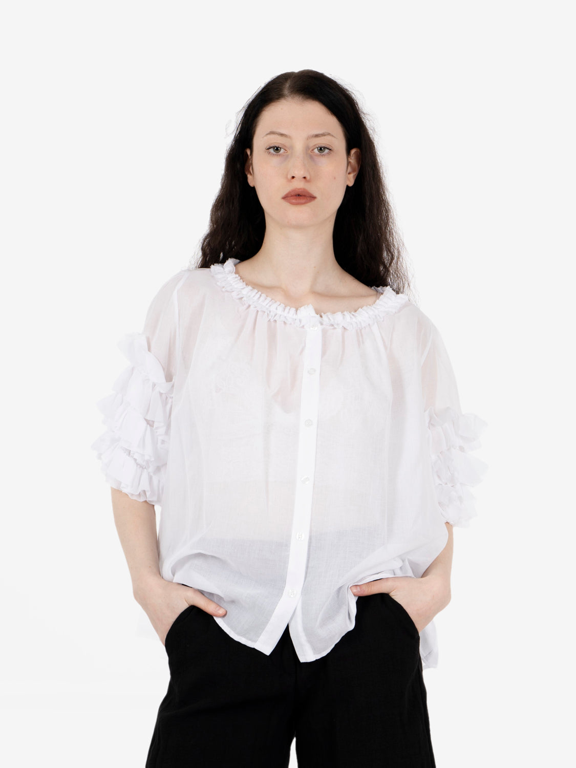 Camicia maniche volant bianco