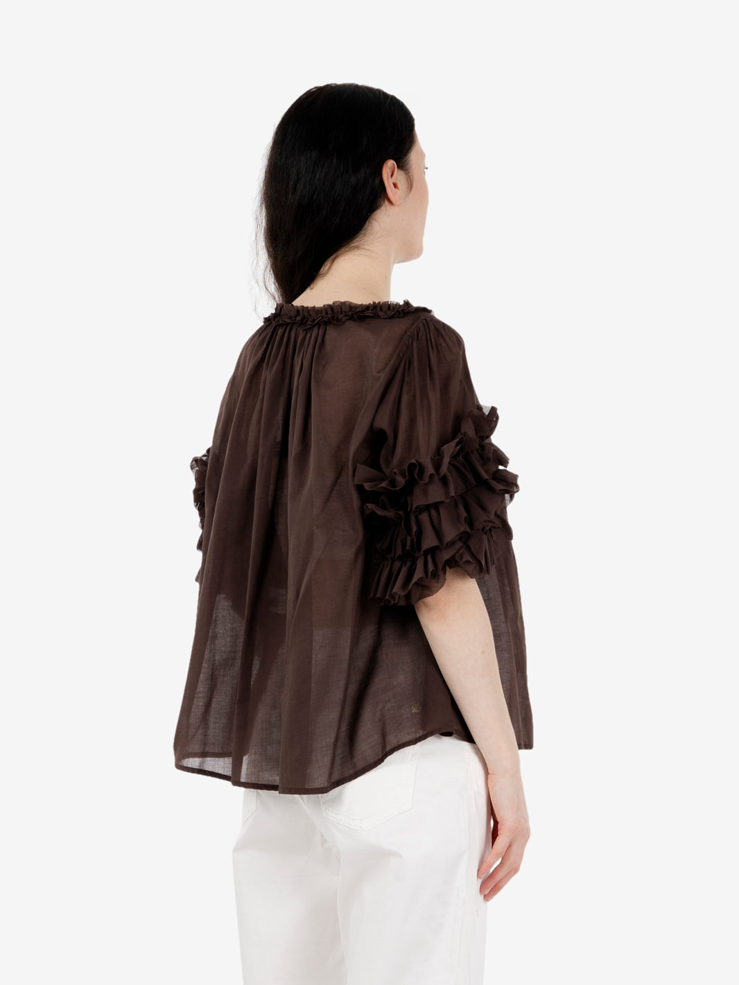 Brown ruffled sleeve shirt