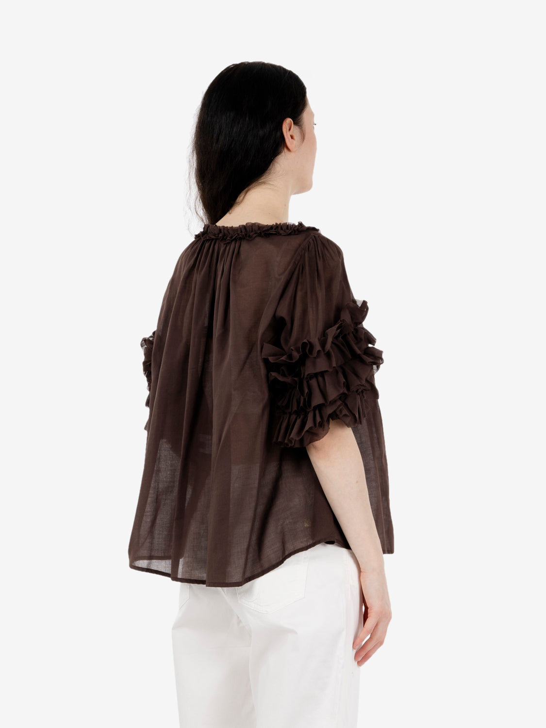 Brown ruffled sleeve shirt