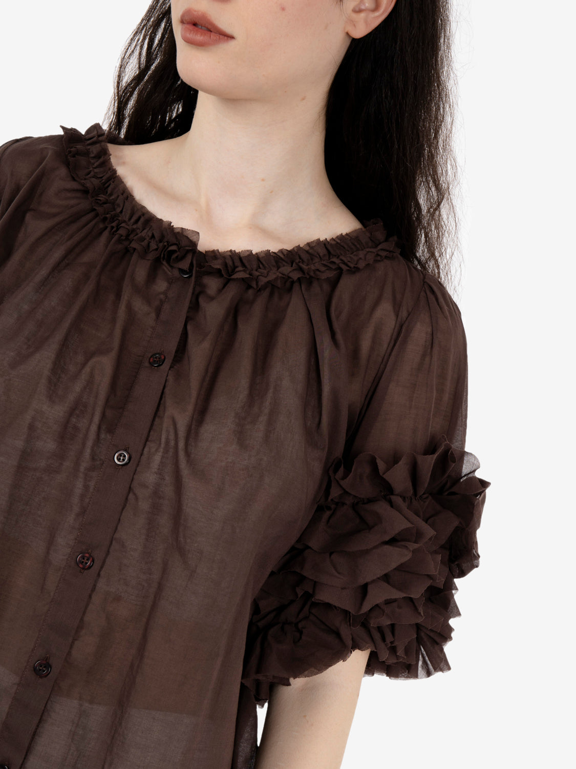 Brown ruffled sleeve shirt