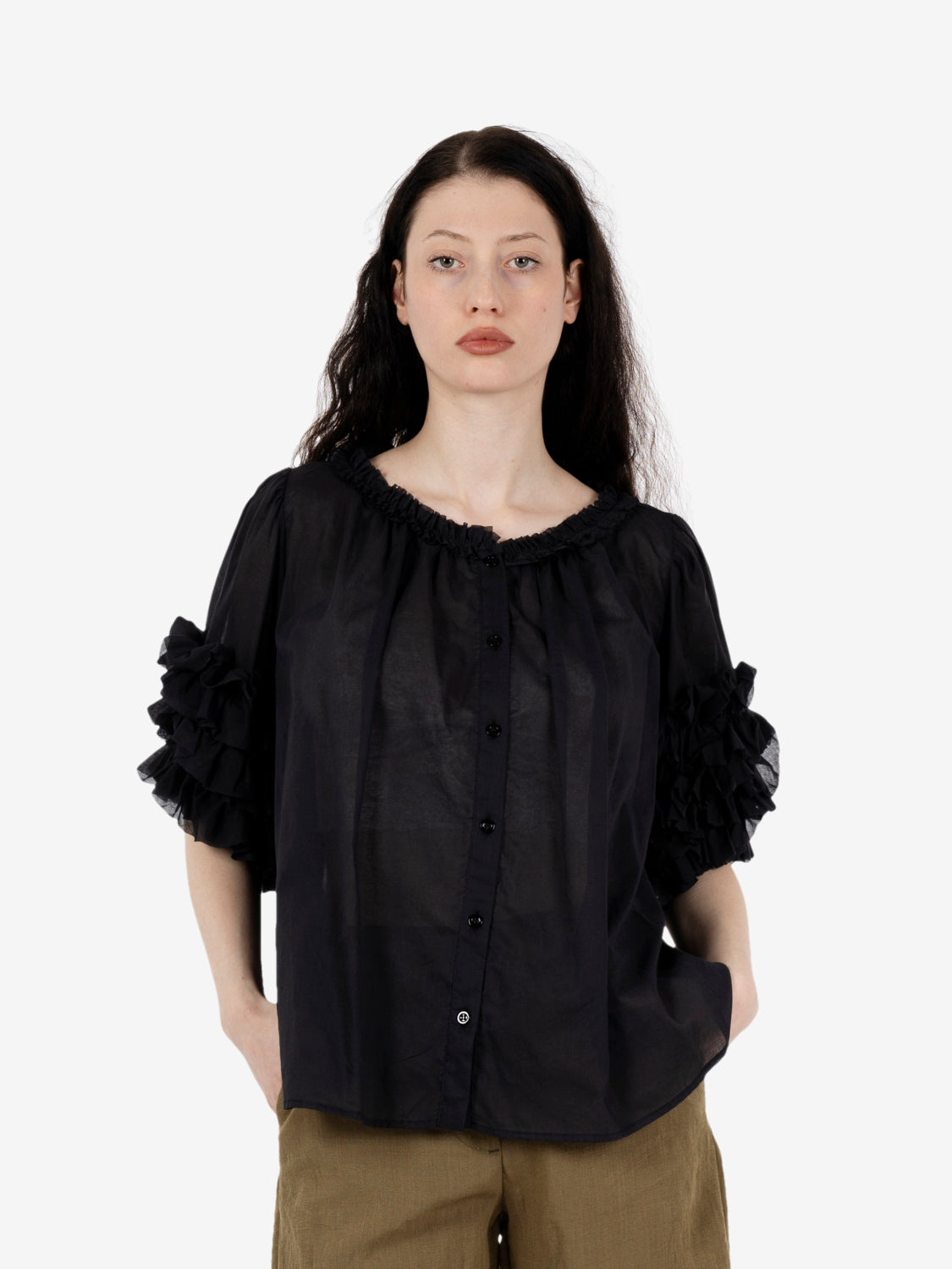 Camicia maniche volant nero