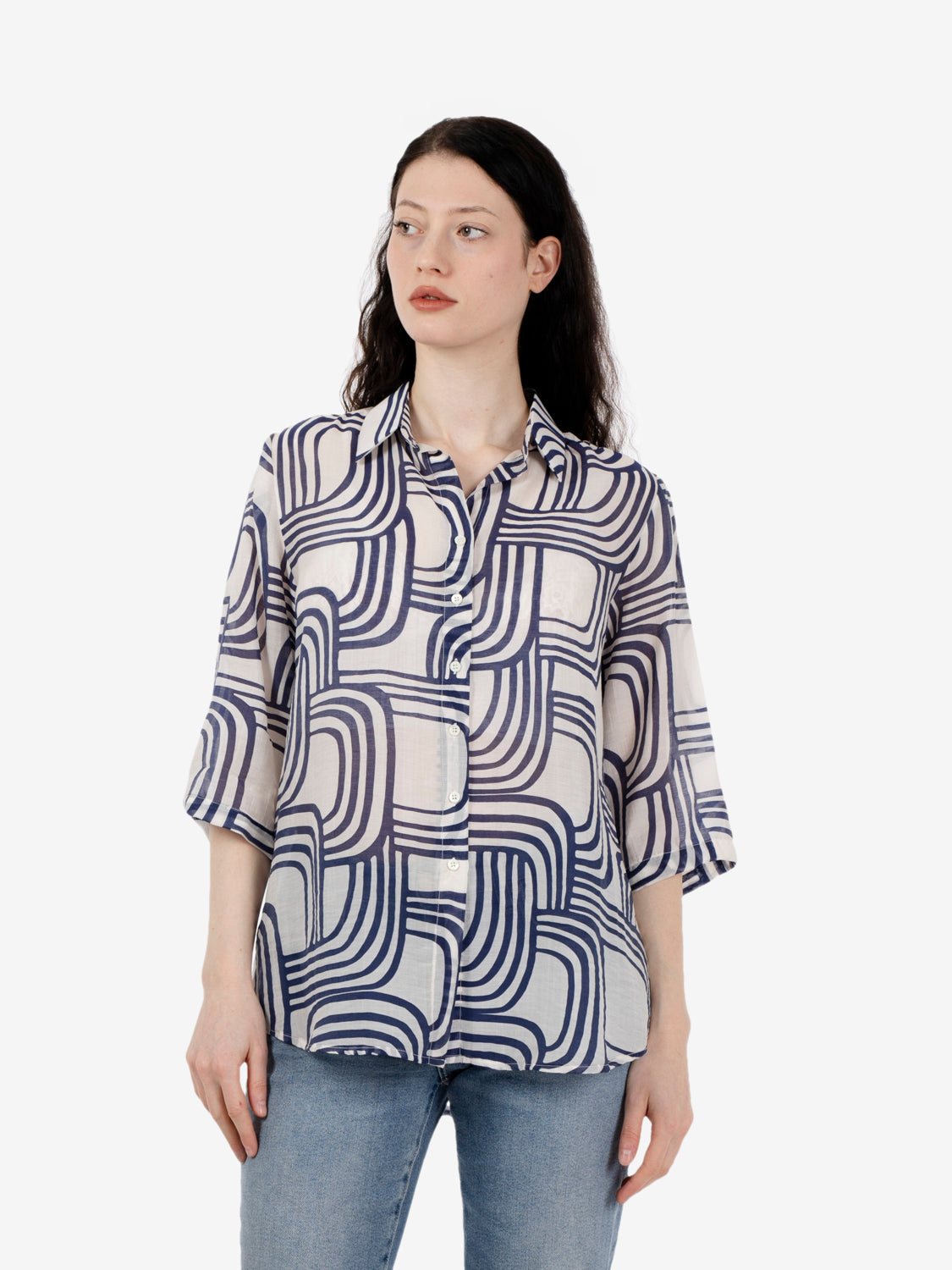 Camicia mussola in fantasia blu