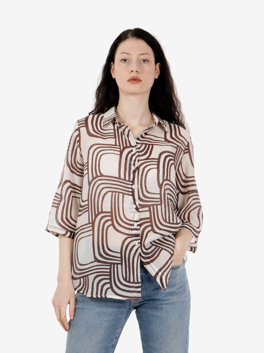 Brown patterned muslin shirt