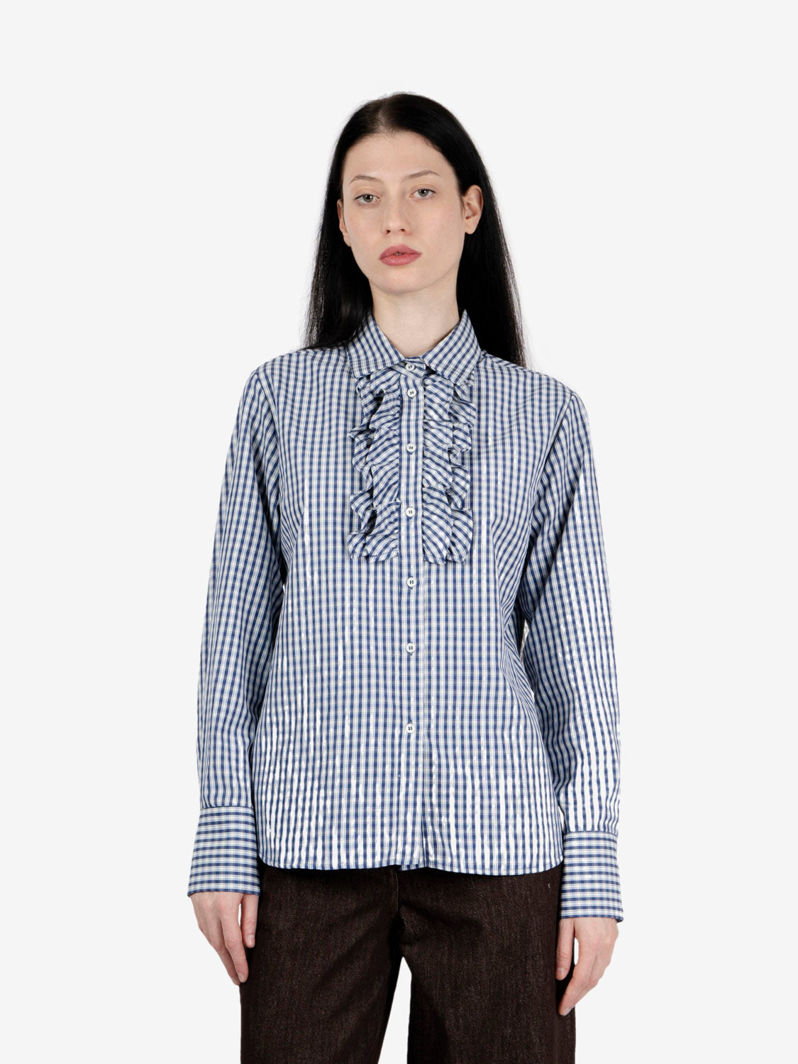 Camicia Vichy rouches blu