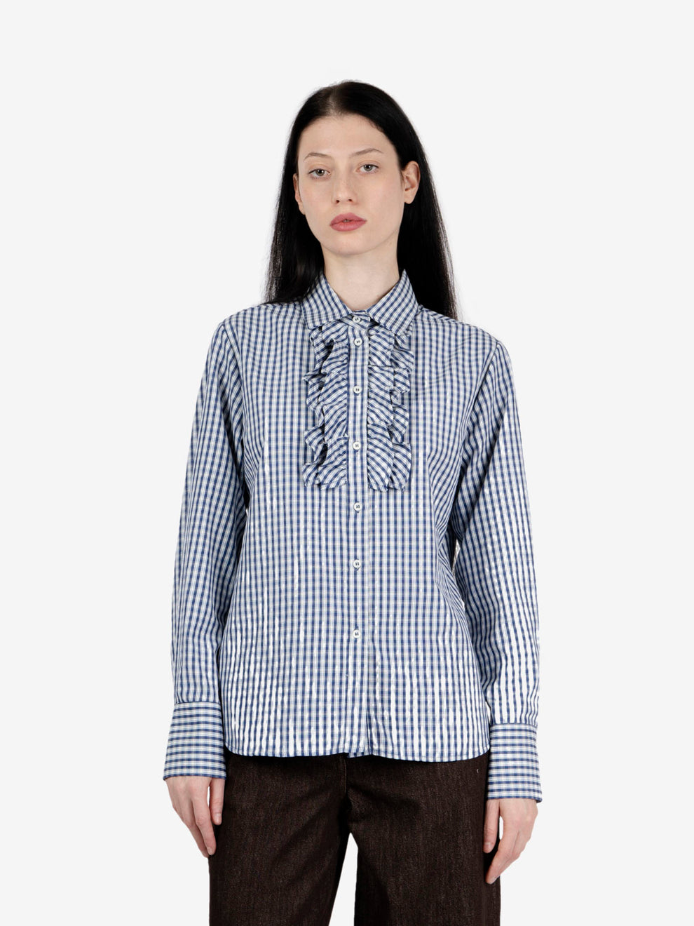 Camicia Vichy rouches blu