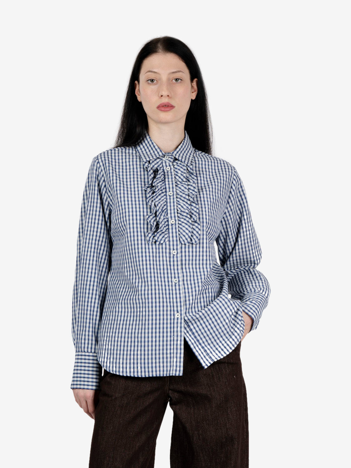 Camicia Vichy rouches blu