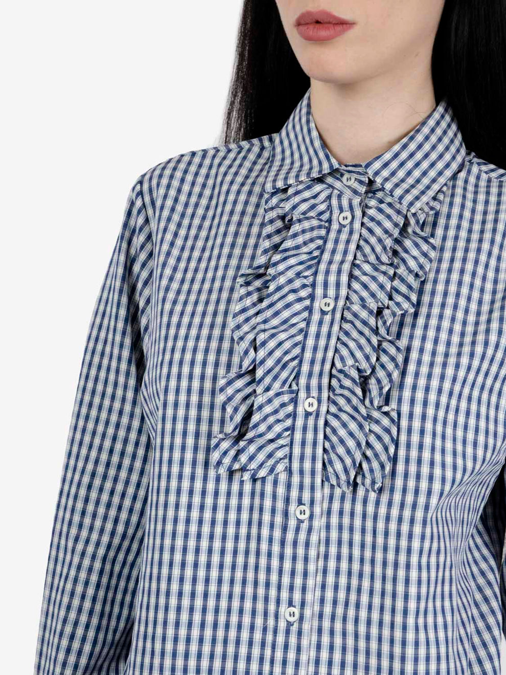 Camicia Vichy rouches blu
