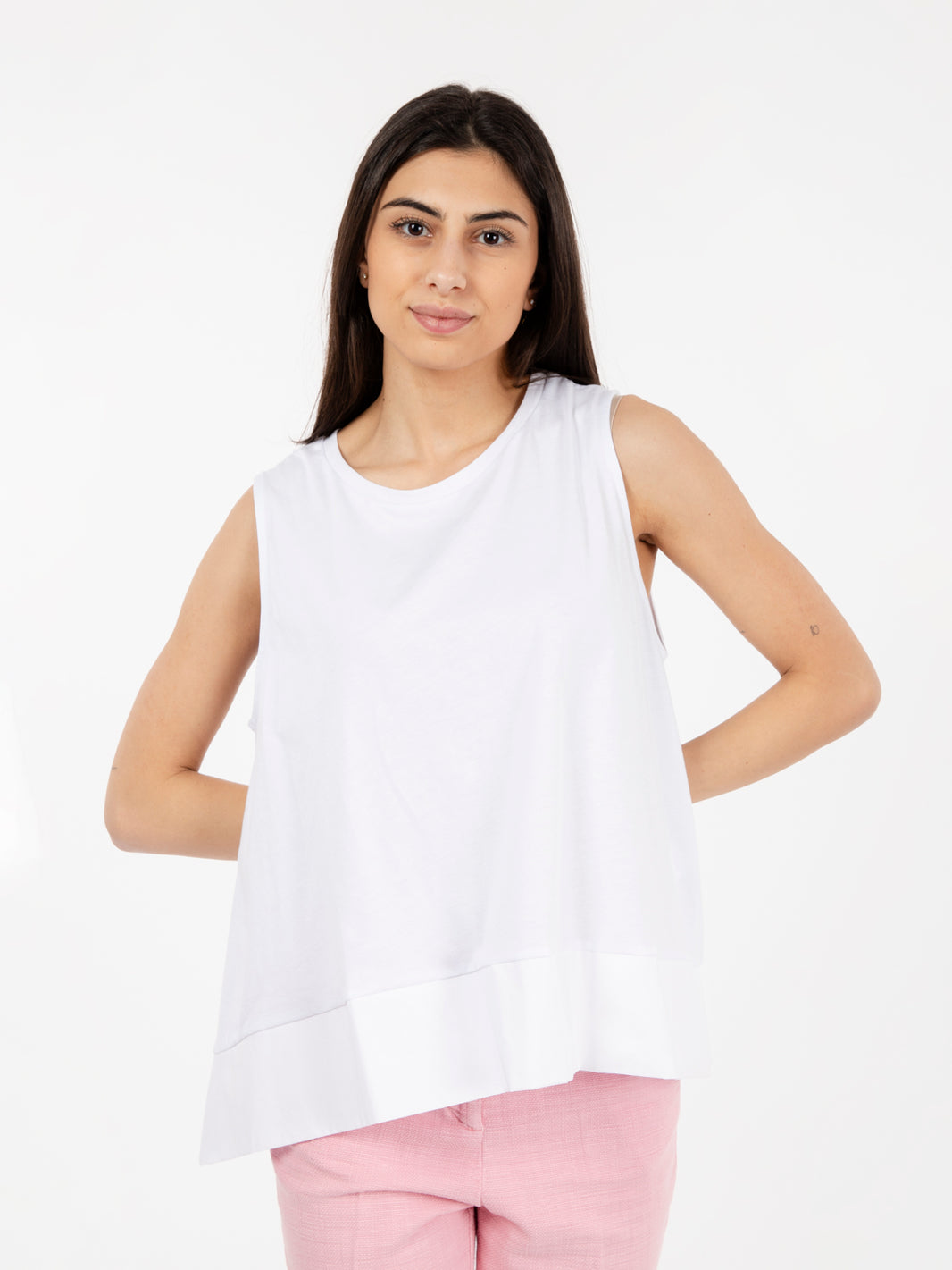 White poplin flared tank top