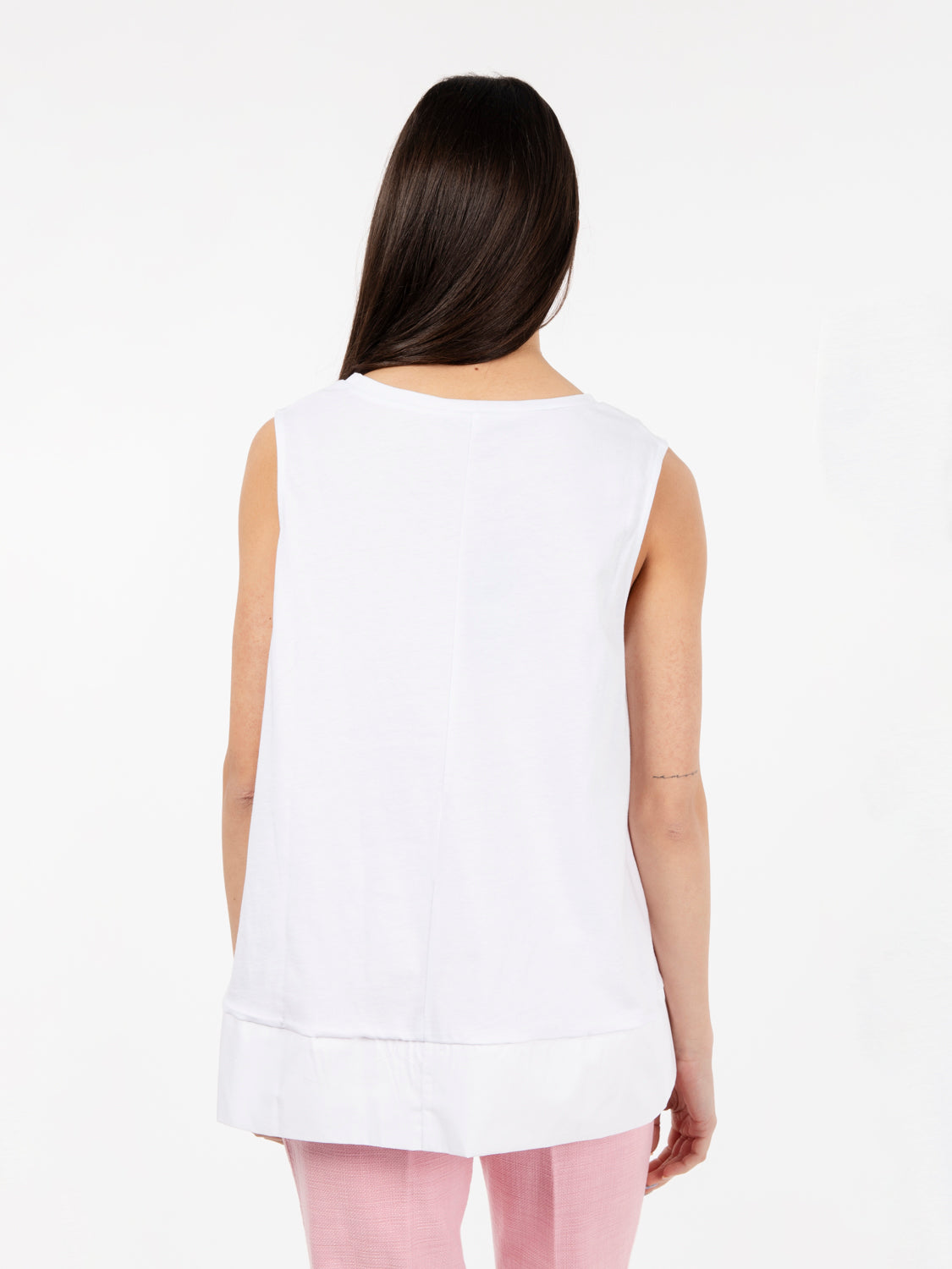 White poplin flared tank top