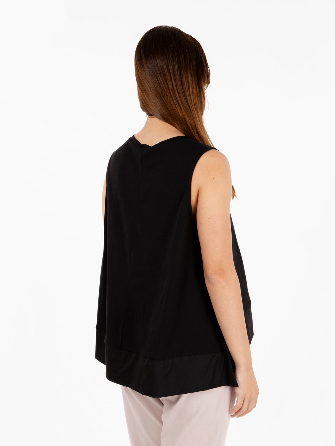 Black poplin flared tank top