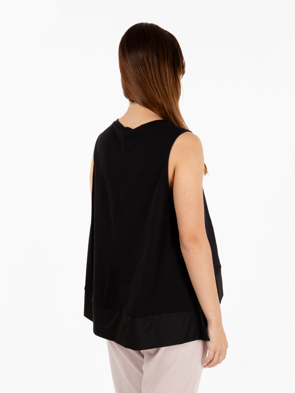 Black poplin flared tank top