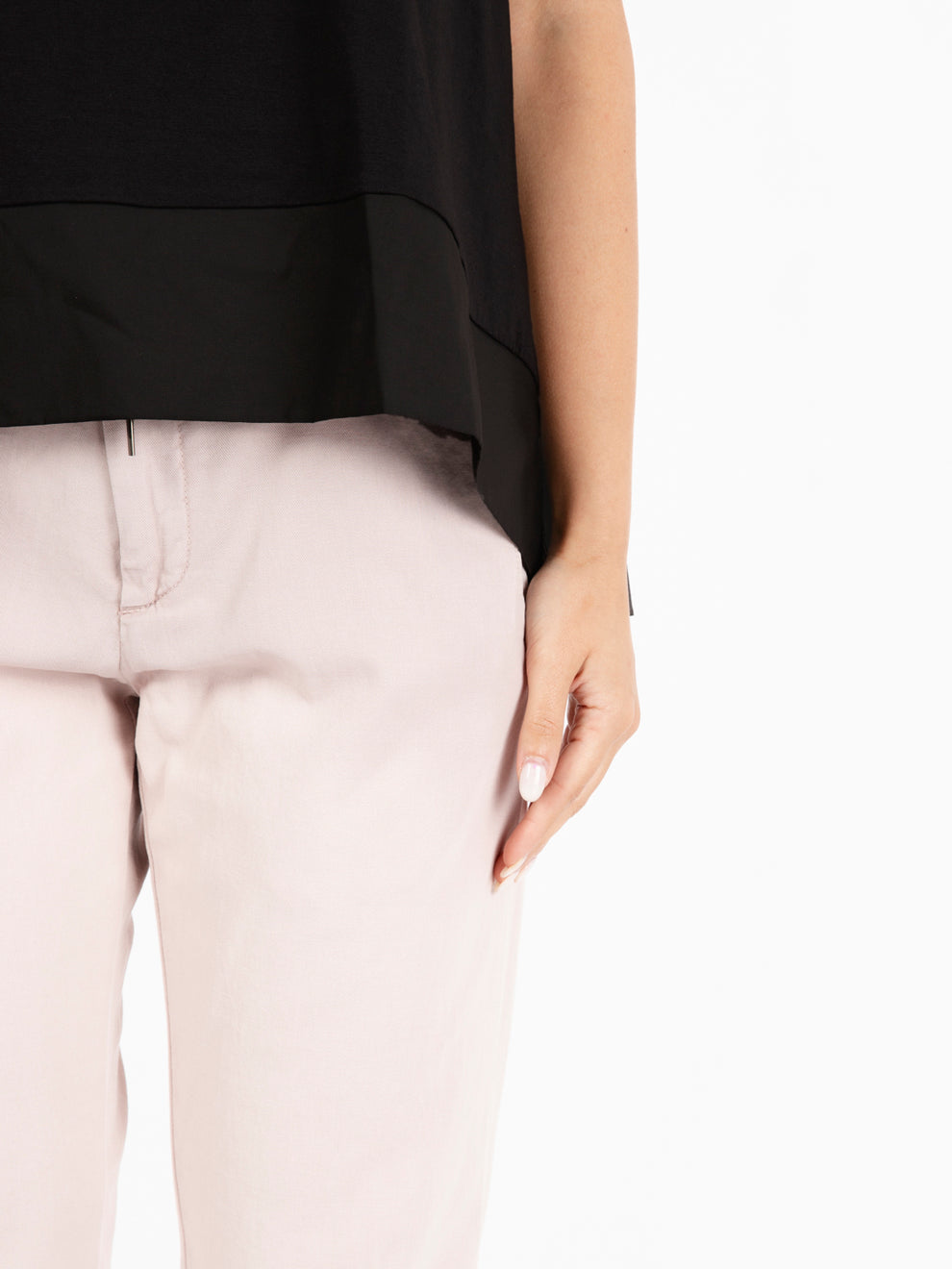 Black poplin flared tank top
