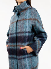 STIMM - Cappotto a ovetto fantasia check azzurro