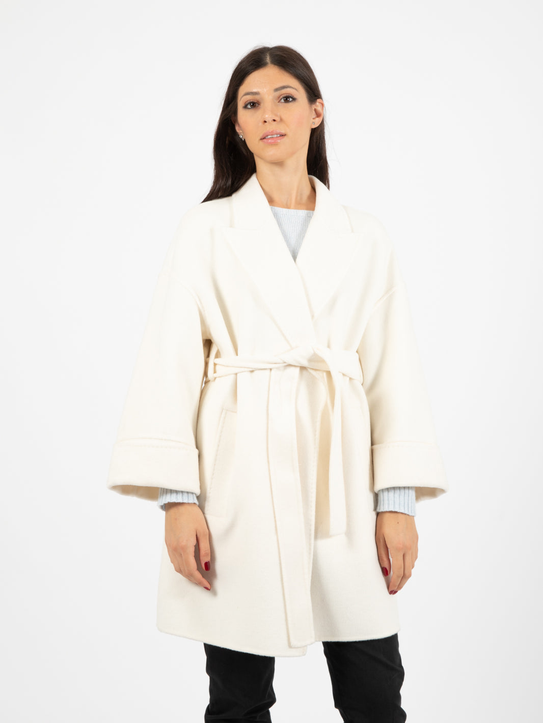 Cappotto corto Amber con fusciacca bianco