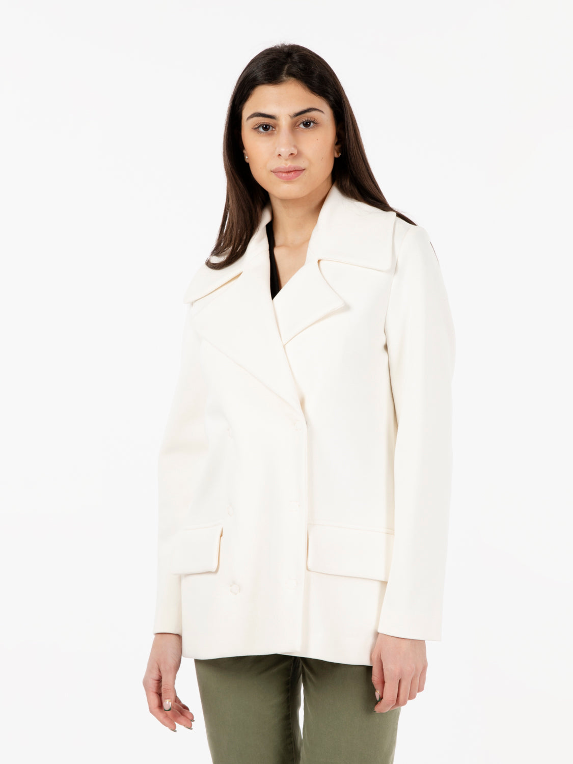 Short double-breasted butter coat