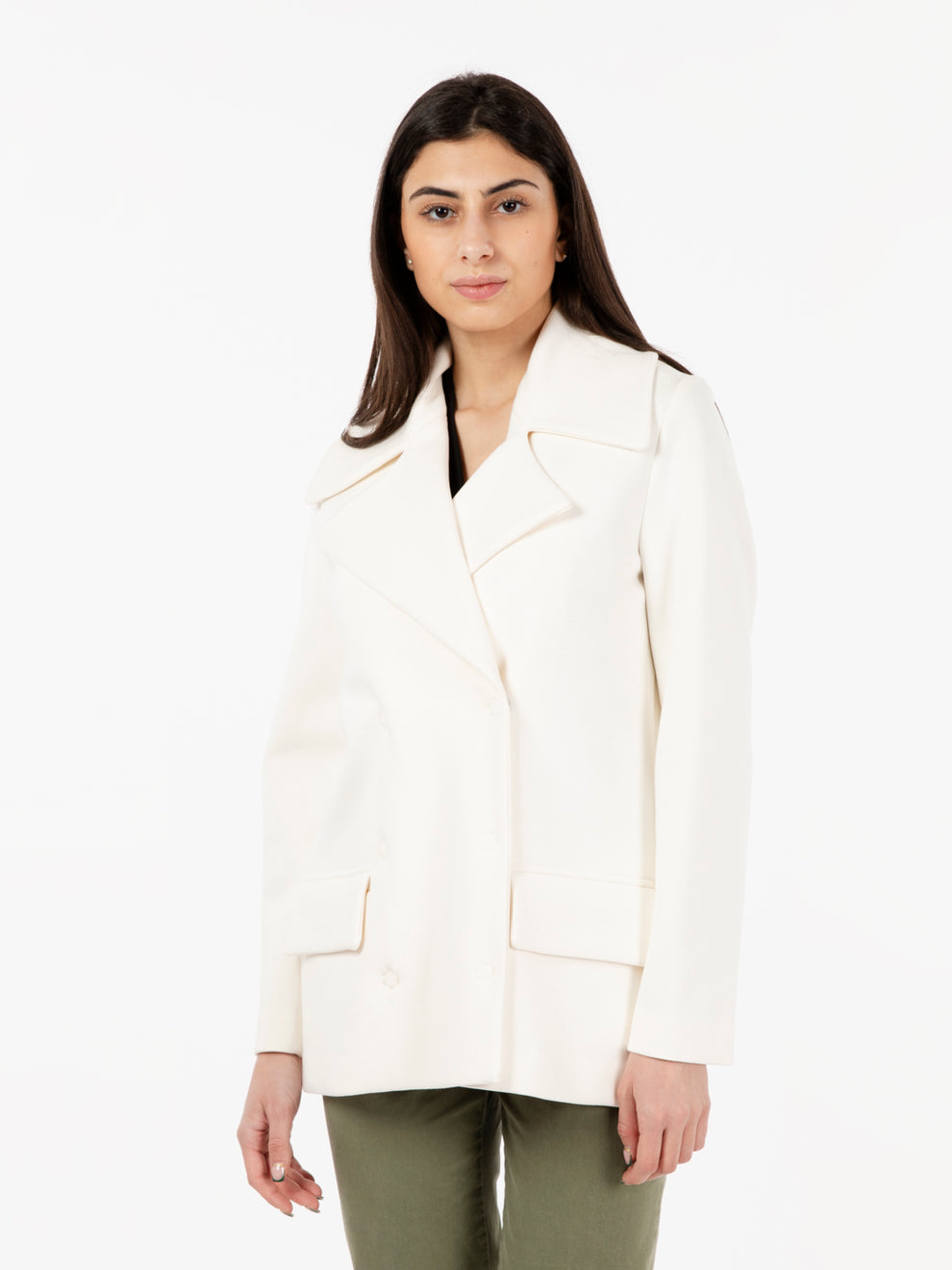 Short double-breasted butter coat