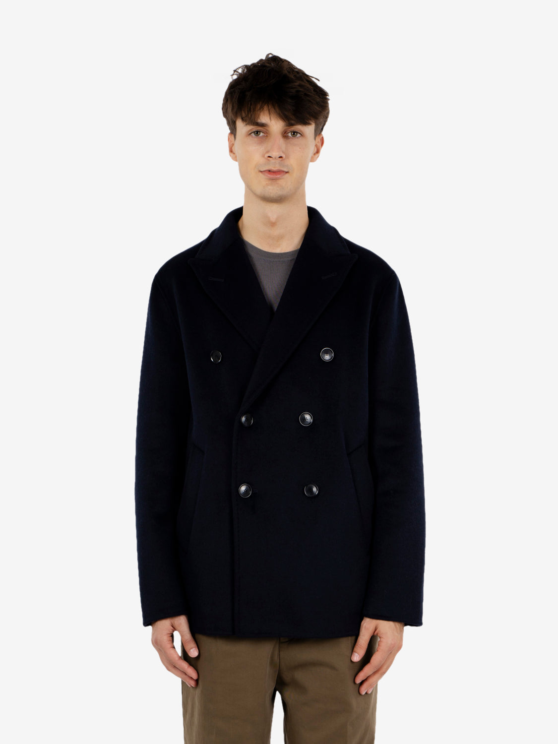 Cappotto corto in panno navy blu