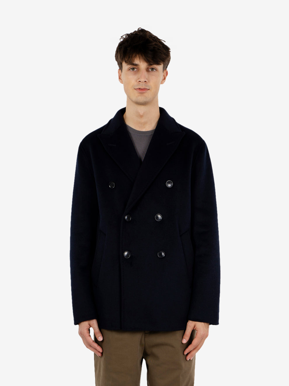 Cappotto corto in panno navy blu
