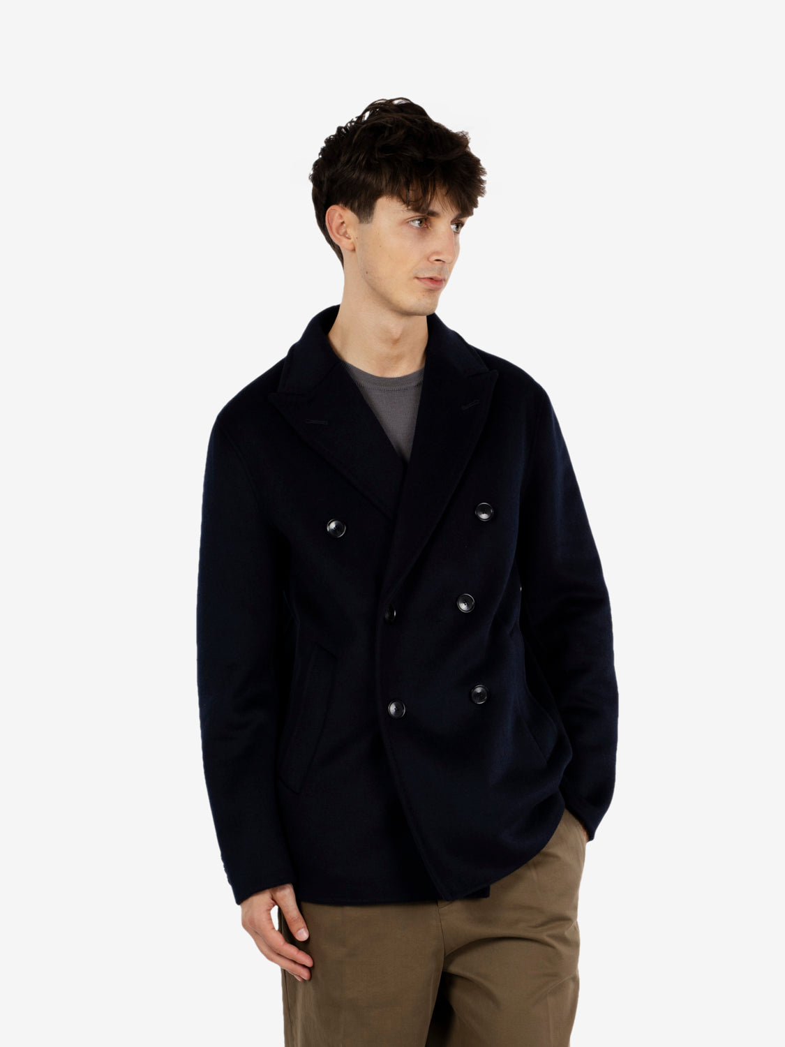 Cappotto corto in panno navy blu