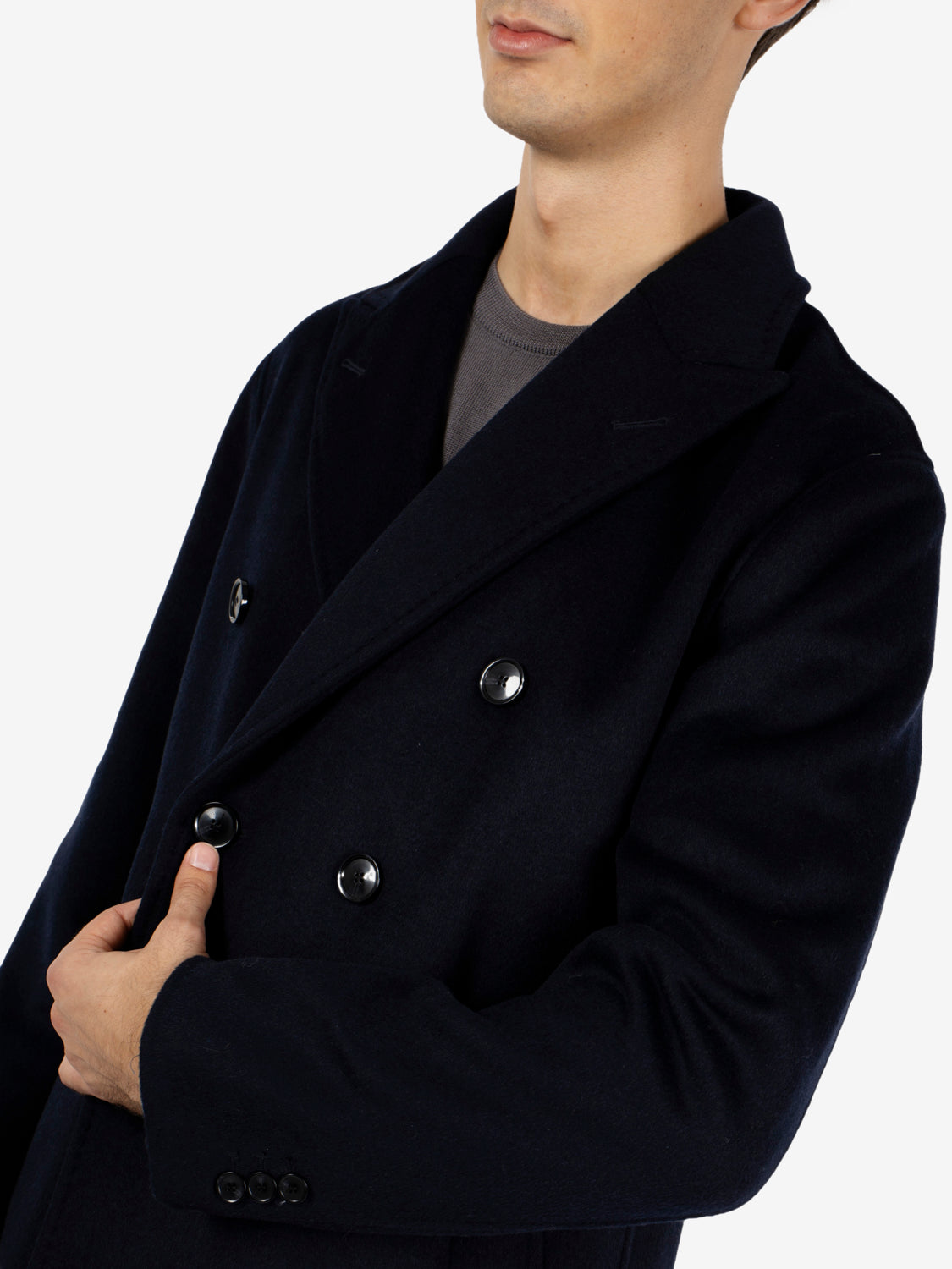 Cappotto corto in panno navy blu