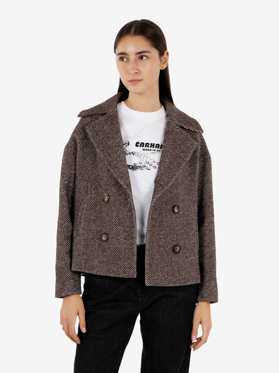 Thea dark herringbone short coat