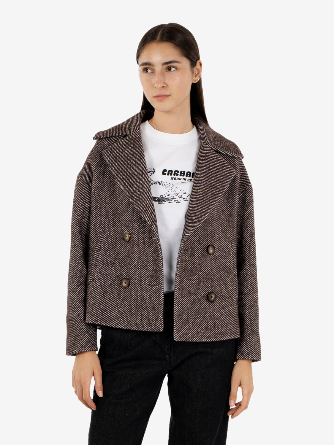 Thea dark herringbone short coat